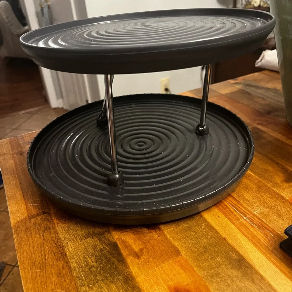Black Rotating 2-tier Serving Tray Spice Rack - Picture 1 of 5